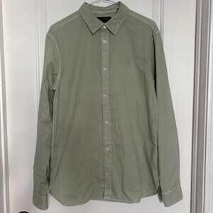 AllSaints Smokey Green Hawthorne Stretch Fit Shirt Men’s Small